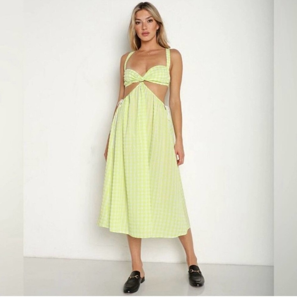 For Love & Lemons Maureen Green & White Gingham Midi Dress